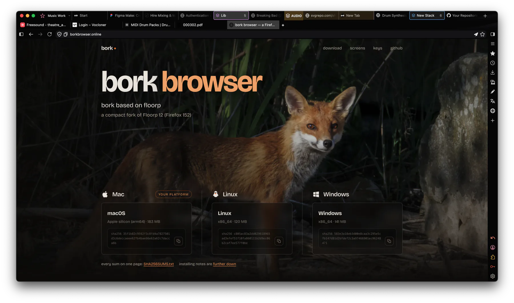 bork with tabs and tab groups across the top